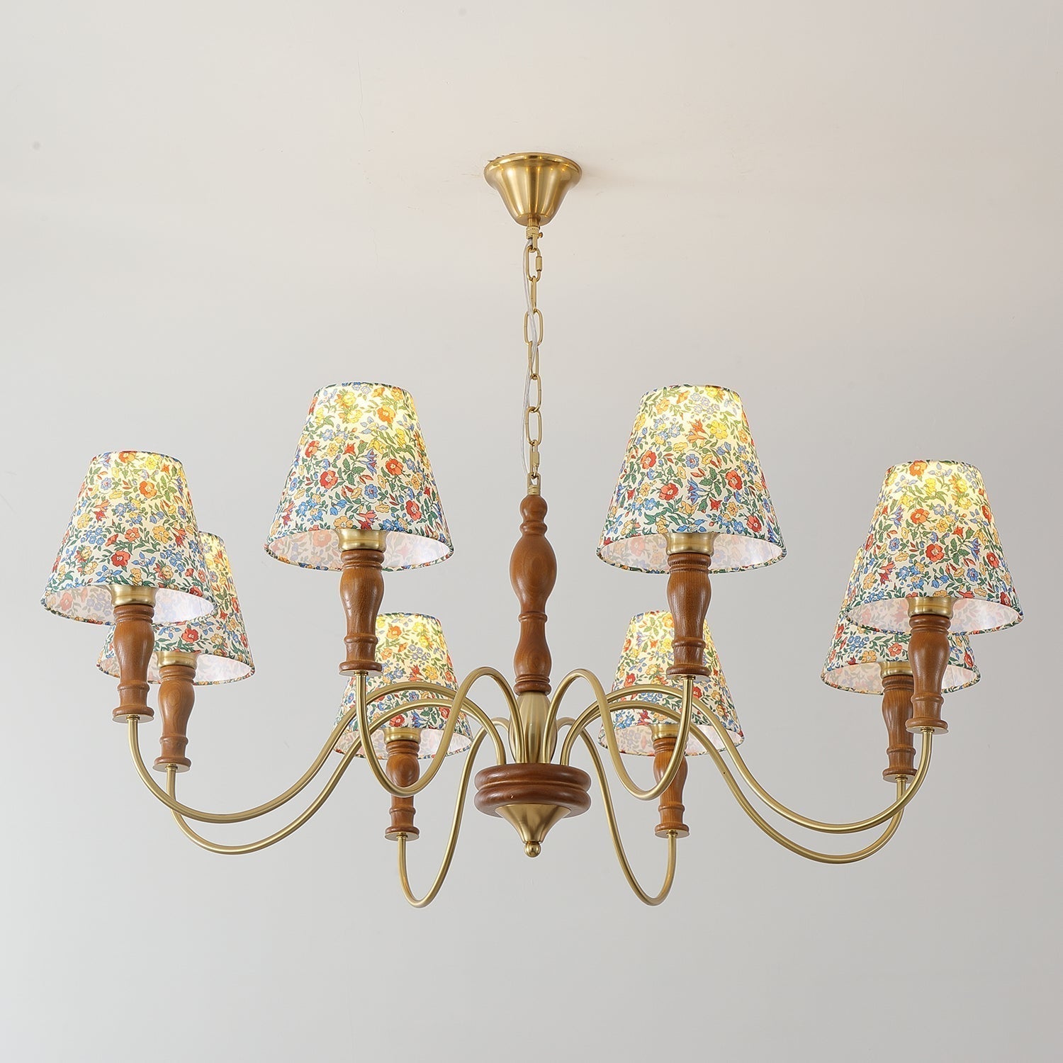 Florinda Floral Fabric Shade Chandelier with Wooden Arms - Letslighting