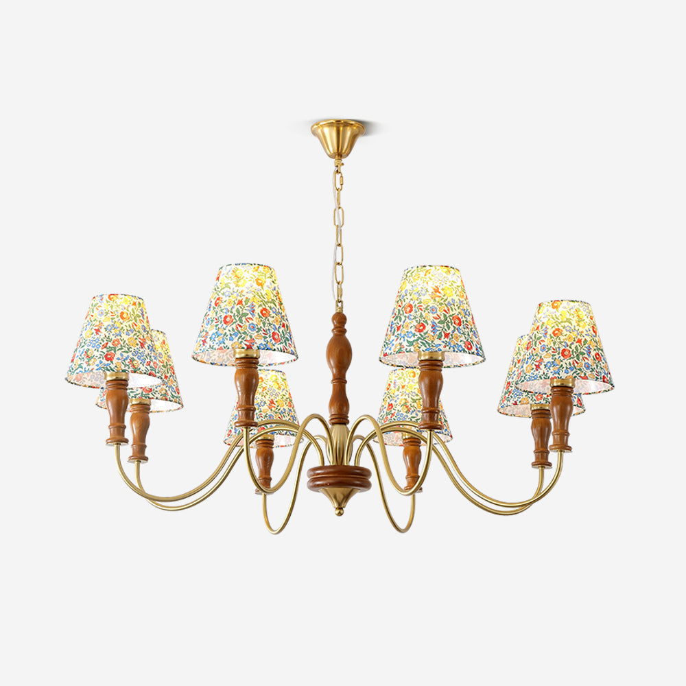 Florinda Floral Fabric Shade Chandelier with Wooden Arms - Letslighting
