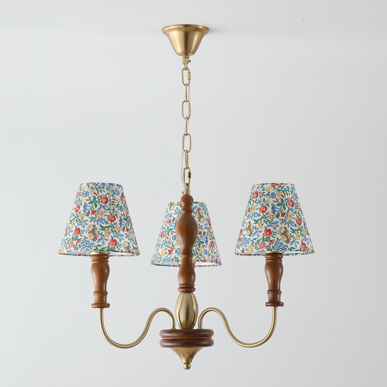 Florinda Floral Fabric Shade Chandelier with Wooden Arms - Letslighting