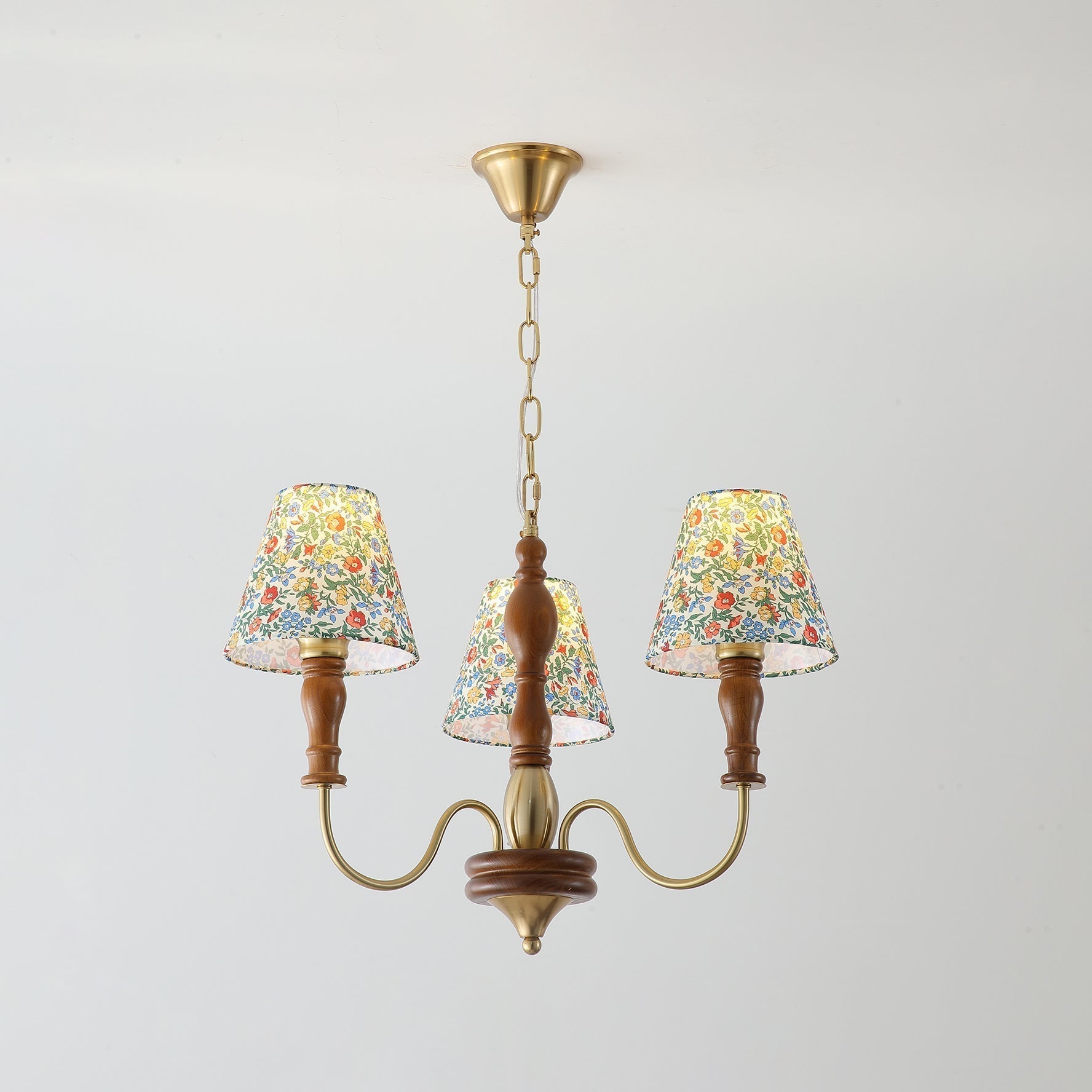 Florinda Floral Fabric Shade Chandelier with Wooden Arms - Letslighting