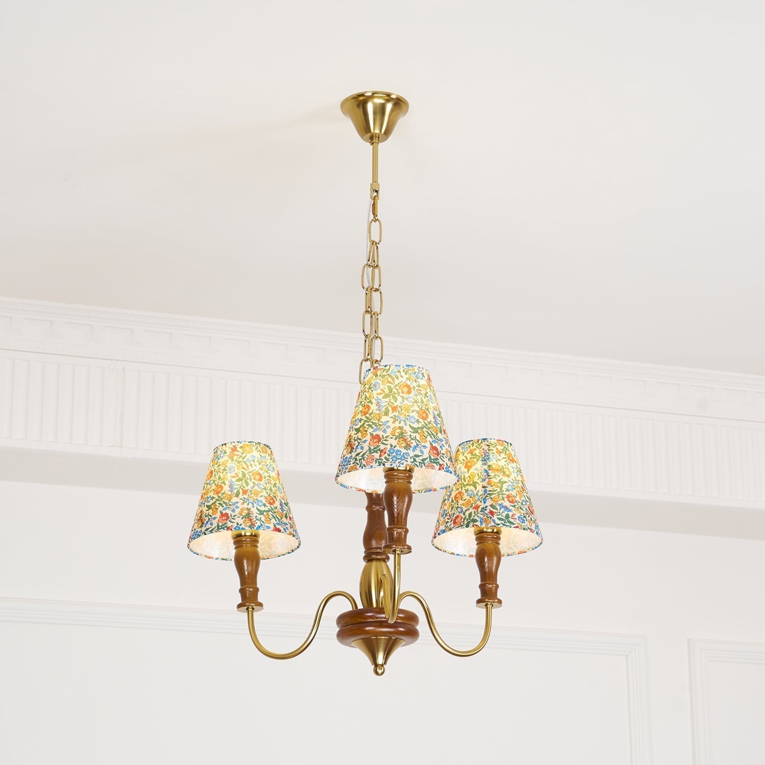 Florinda Floral Fabric Shade Chandelier with Wooden Arms - Letslighting