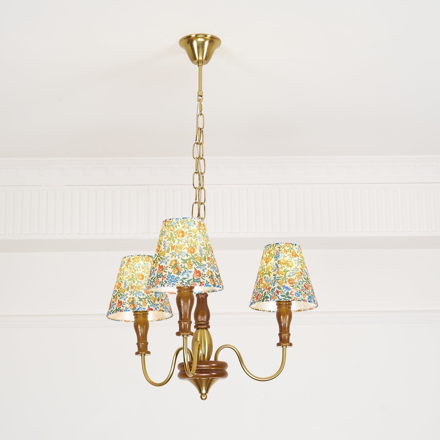 Florinda Floral Fabric Shade Chandelier with Wooden Arms - Letslighting