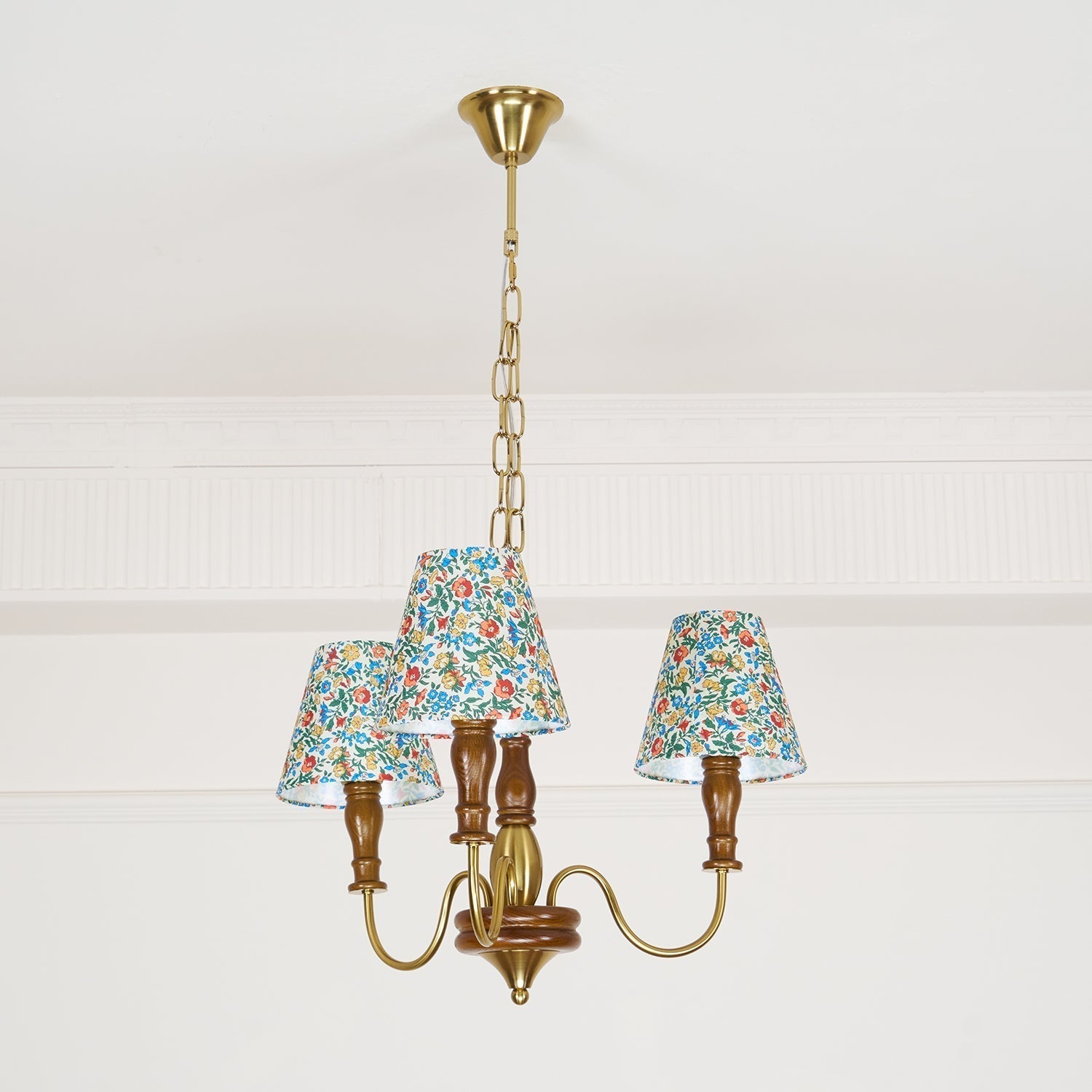 Florinda Floral Fabric Shade Chandelier with Wooden Arms - Letslighting