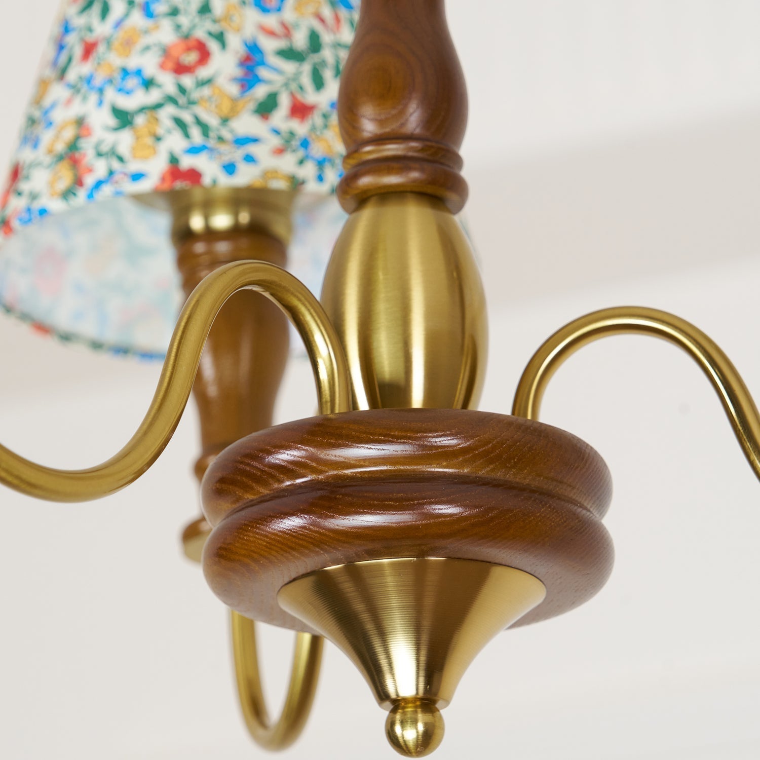 Florinda Floral Fabric Shade Chandelier with Wooden Arms - Letslighting