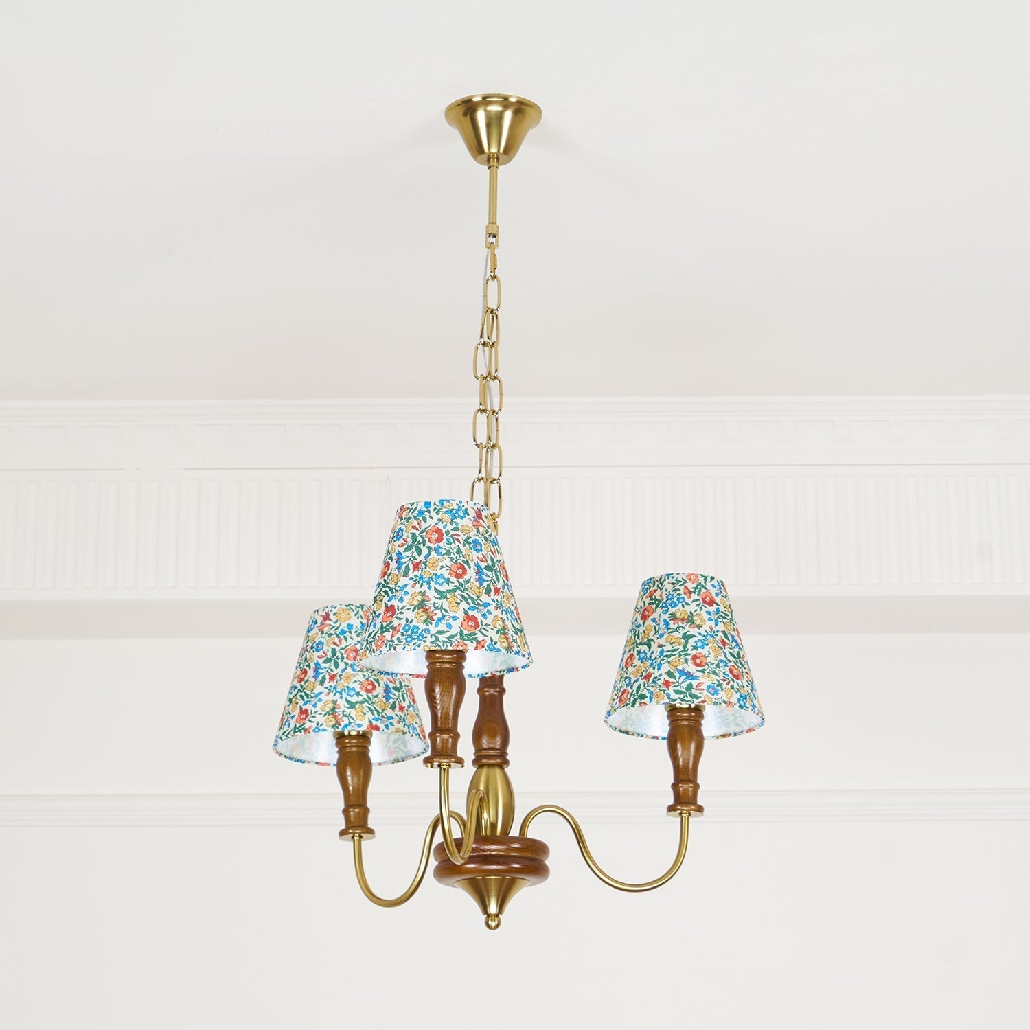 Florinda Floral Fabric Shade Chandelier with Wooden Arms - Letslighting