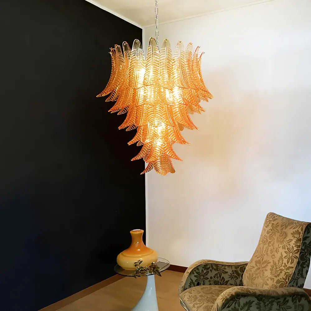 Aurora Chandelier Amber Murano Glass Leaves Layered - Neutralighting