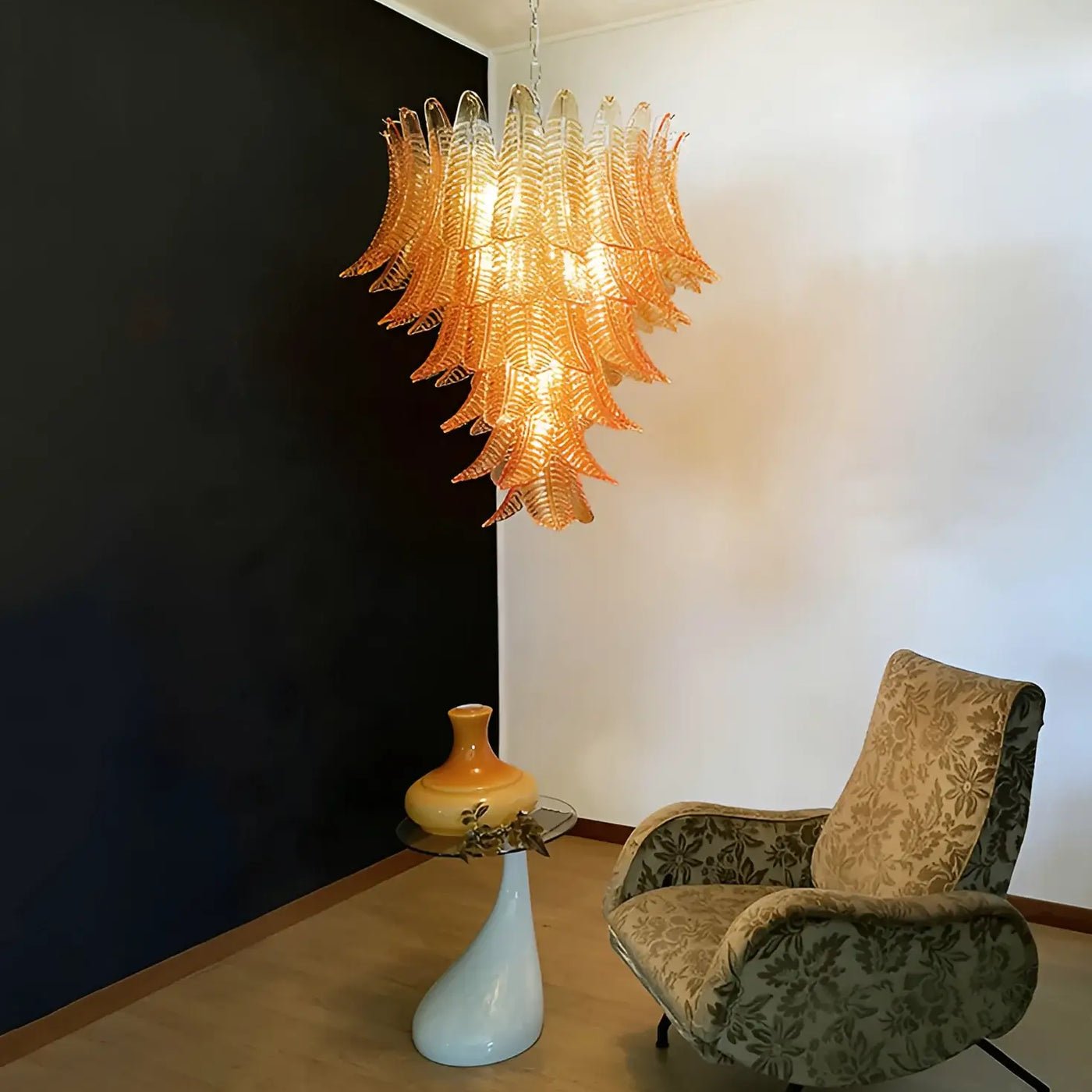 Aurora Chandelier Amber Murano Glass Leaves Layered - Neutralighting