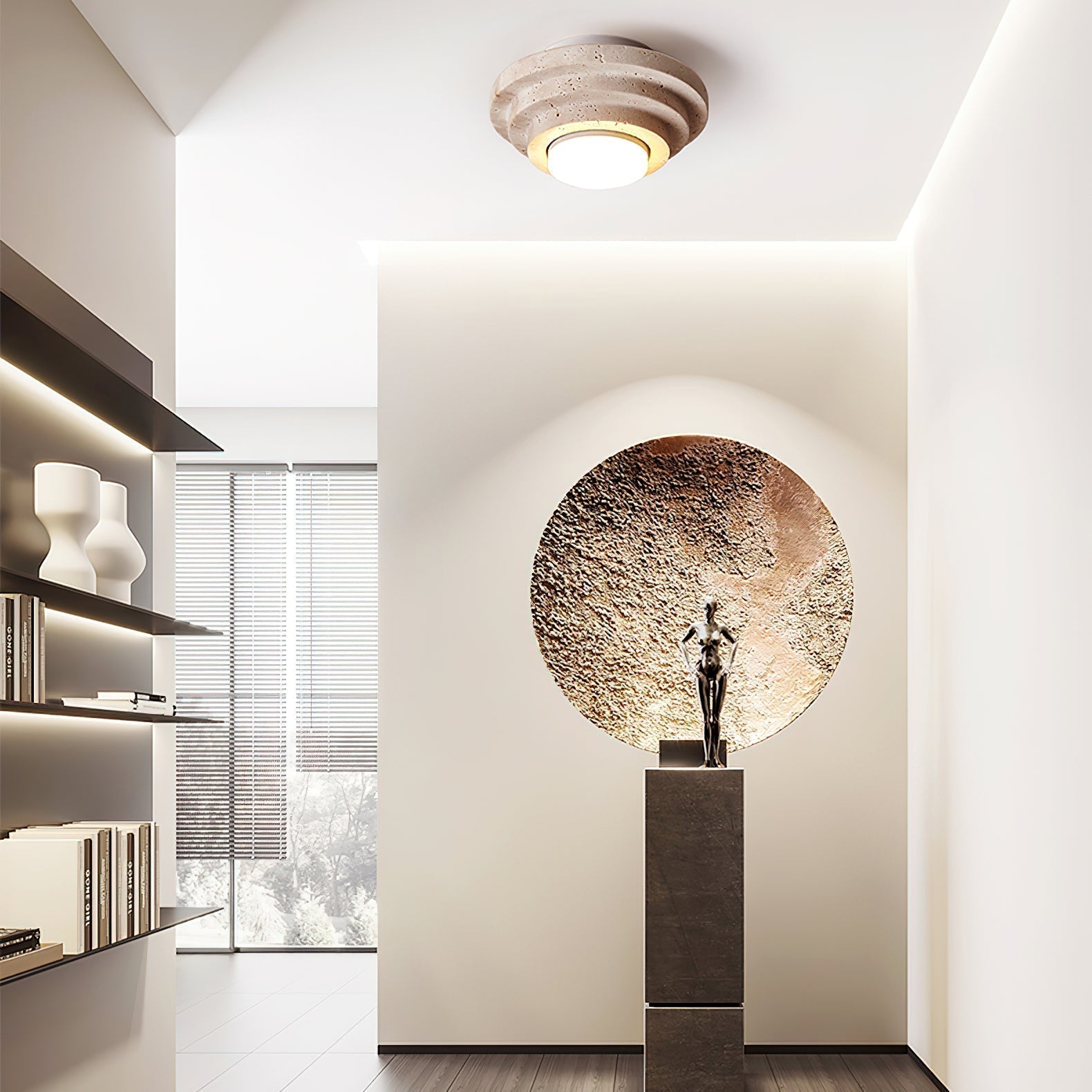 Zadoraris Tiered-Disc Travertine Ceiling Light - Neutralighting