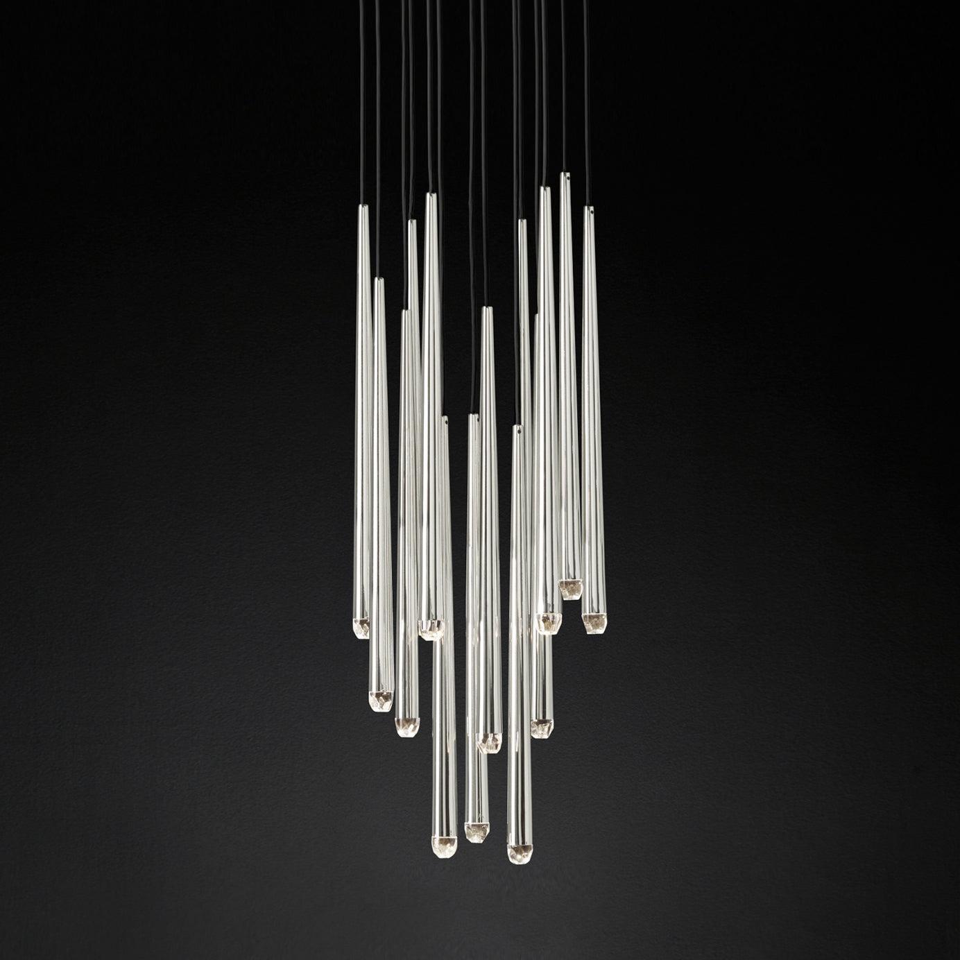 Chandelier Crystal Shade Brass Blackened Silver Luxe Staircase - Letslighting