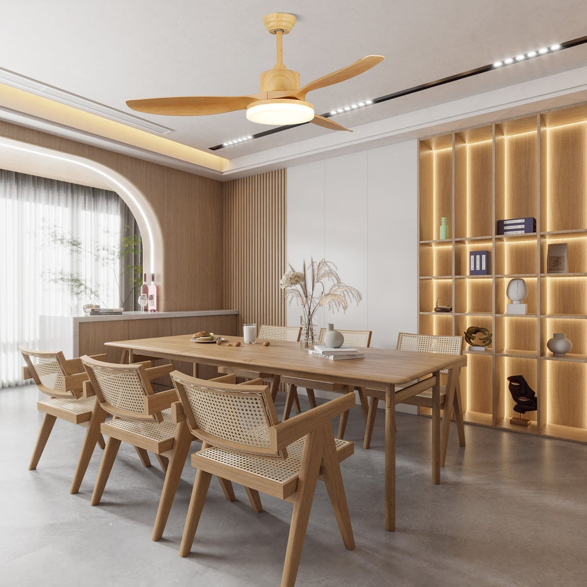 Ventilatore da Soffitto Minimalista in Legno Arysen con finitura Grana Legno Naturale