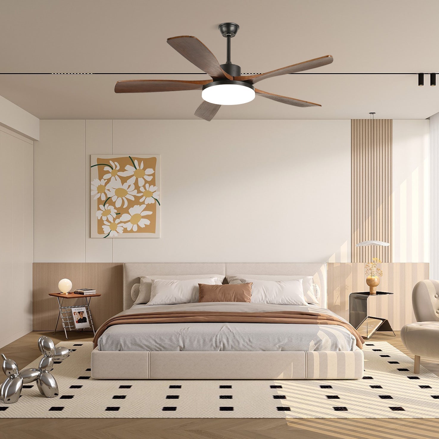 Primo piano delle pale del Ventilatore da Soffitto Minimalista in Legno Arysen