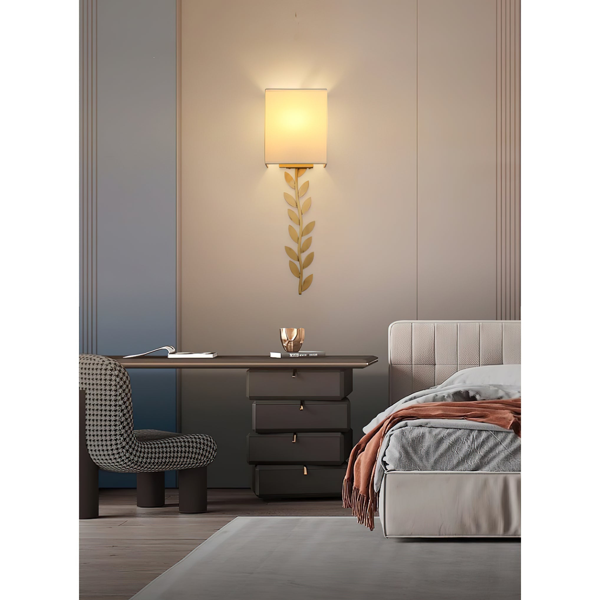 Plotuvyo Modern Minimalist Grove Brass Fabric Metal Wall Lamp - Lamp Copper