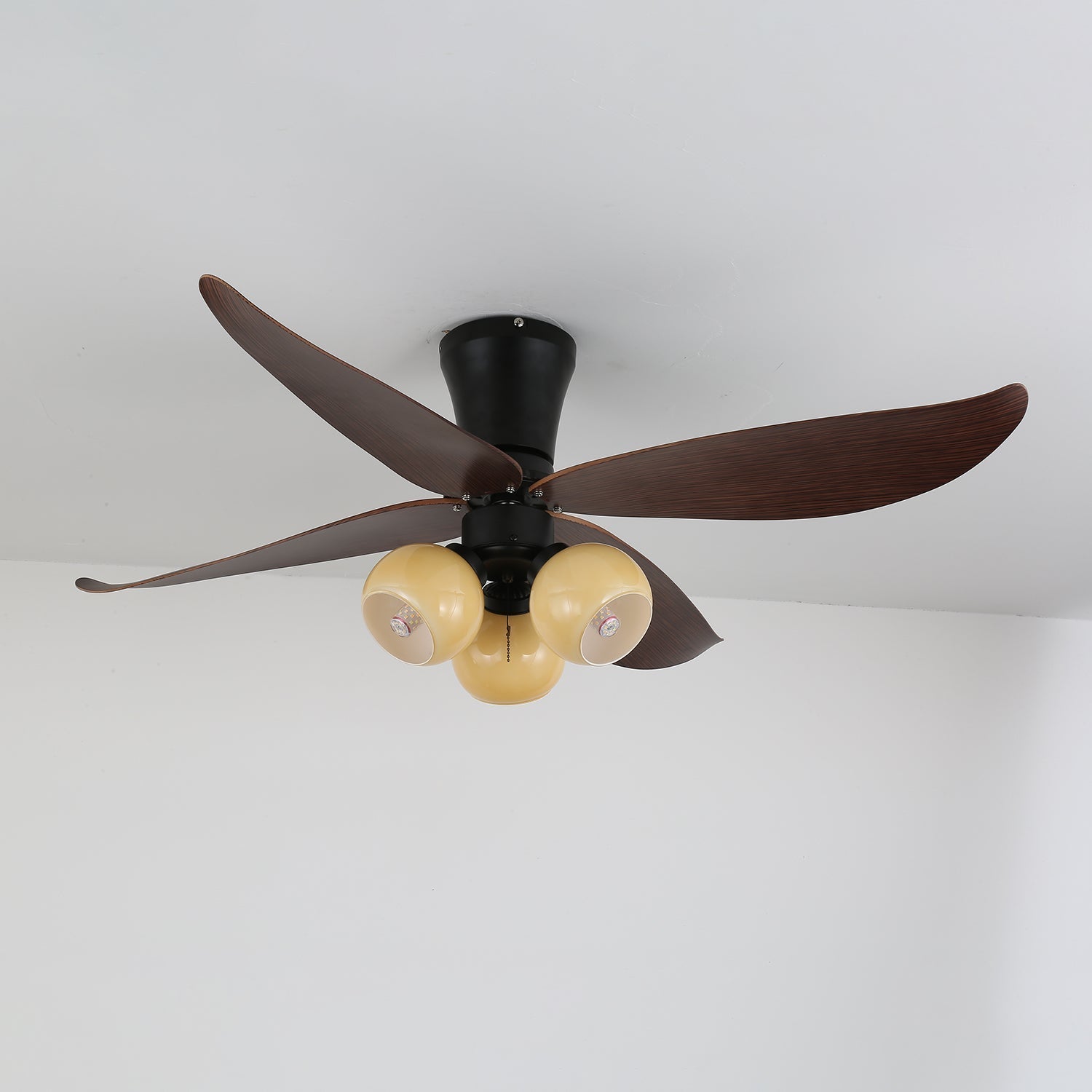 Ventilatore da Soffitto Lunair Vintage in Legno e Vetro con Luce
