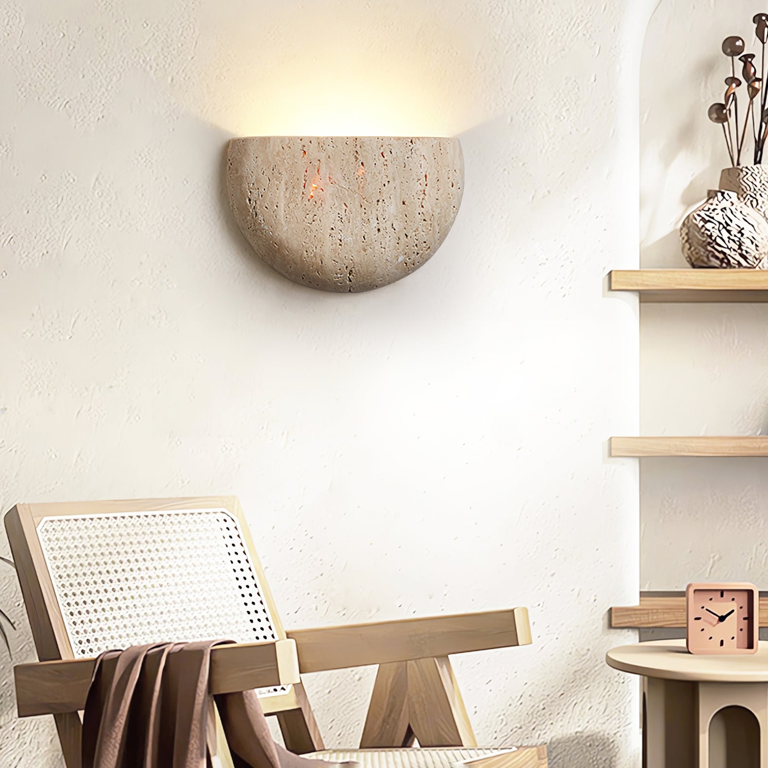 Armarel Half Moon Travertine Wall Light - Neutralighting