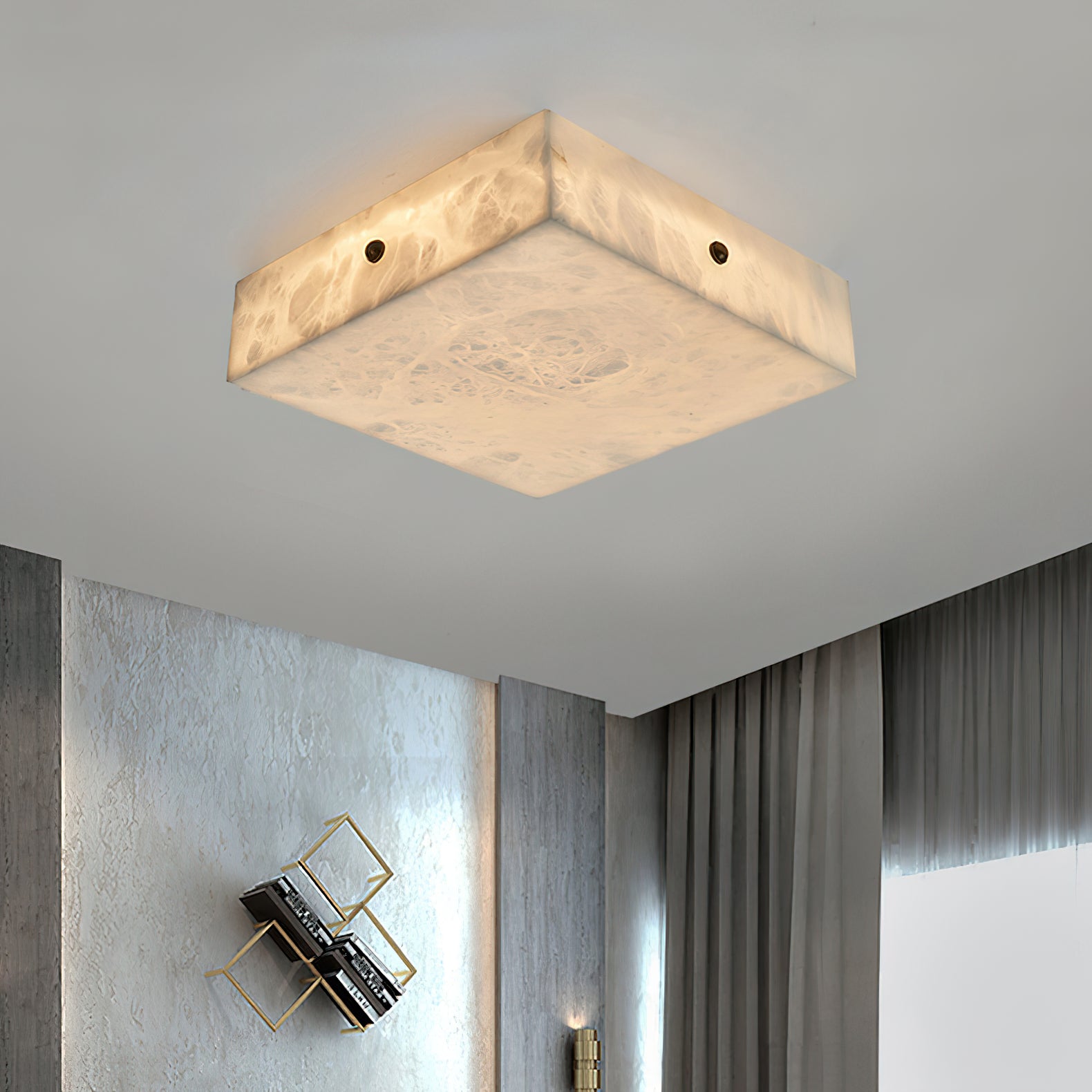 Rauduvys Modern Minimalist Alabaster Flushmount Ceiling Light - Lamp Copper