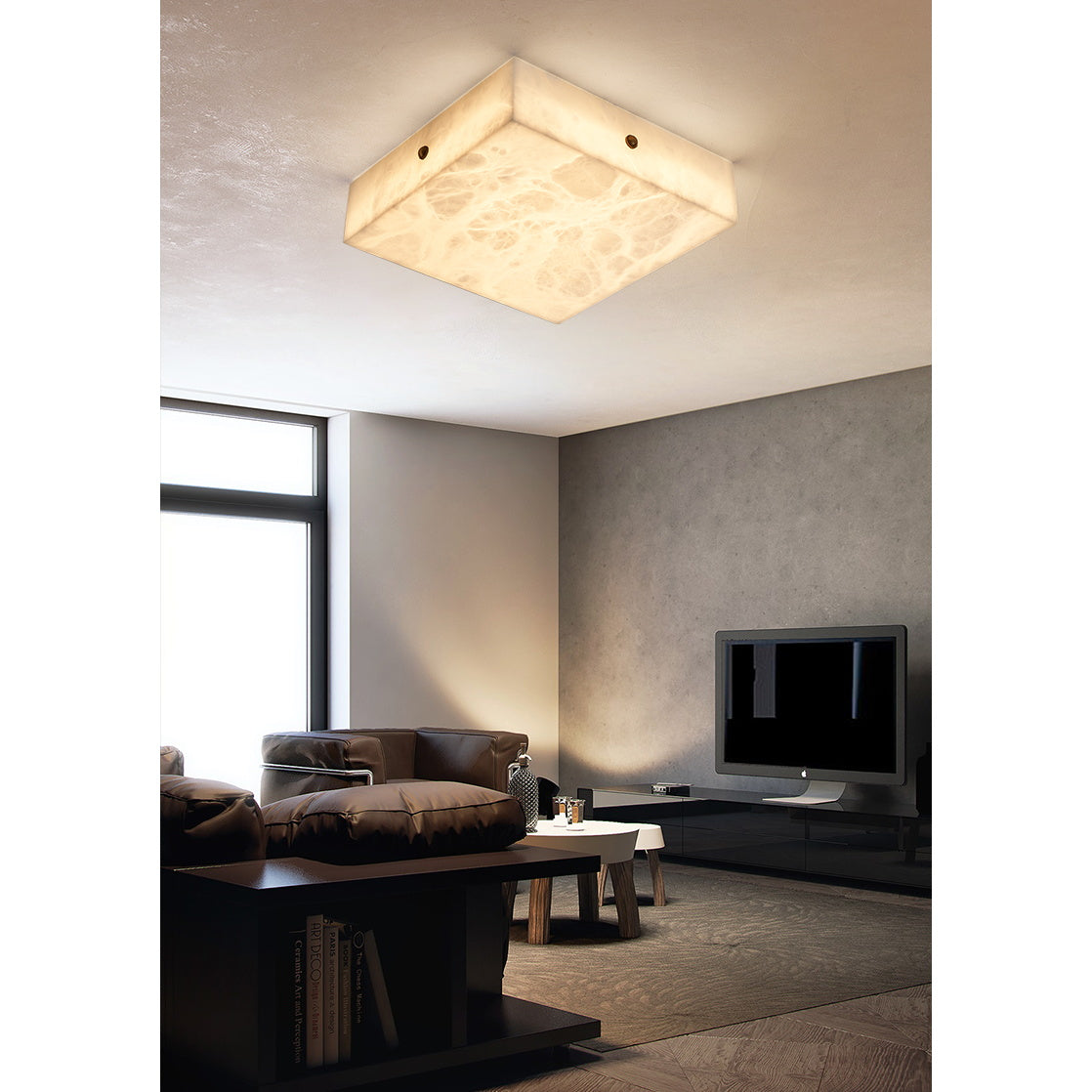 Rauduvys Modern Minimalist Alabaster Flushmount Ceiling Light - Lamp Copper