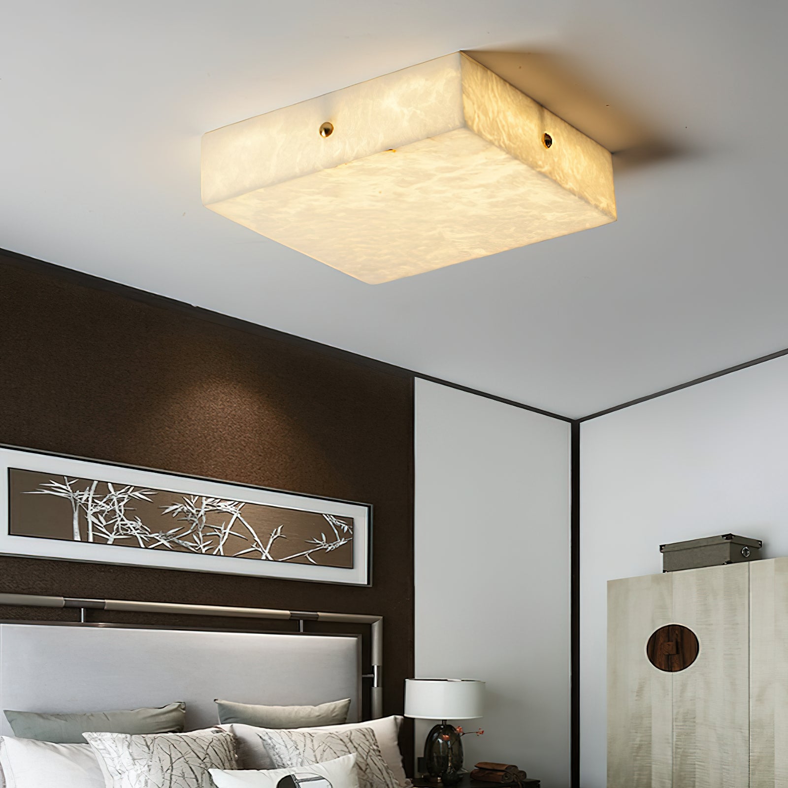Rauduvys Modern Minimalist Alabaster Flushmount Ceiling Light - Lamp Copper