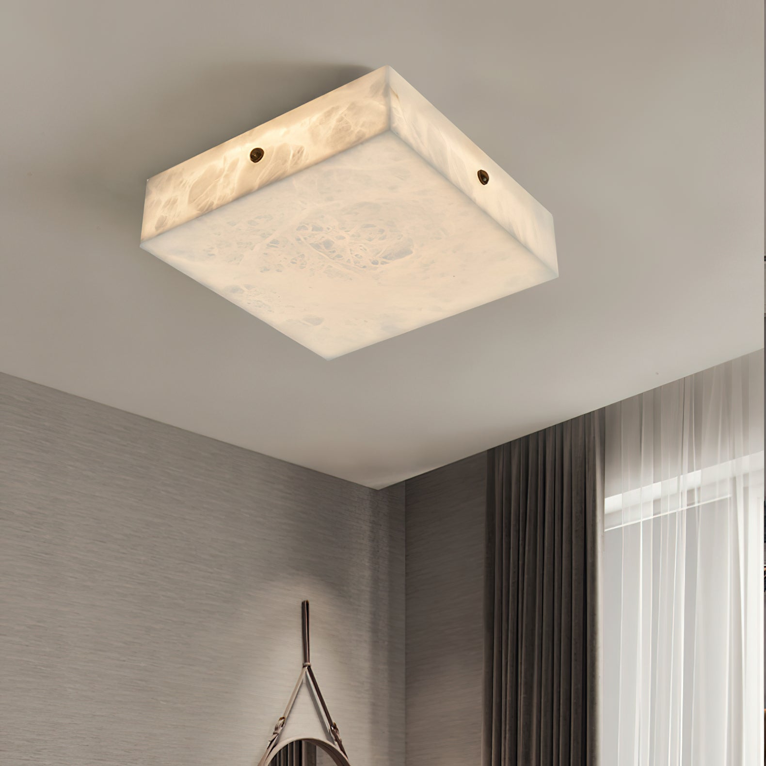 Rauduvys Modern Minimalist Alabaster Flushmount Ceiling Light - Lamp Copper