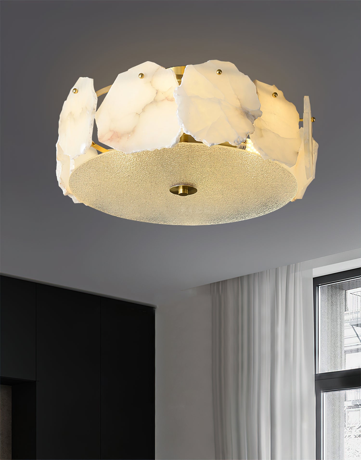 Zoruvys Sophisticated Disc Flat Alabaster Glass Ceiling Light - Lamp Copper