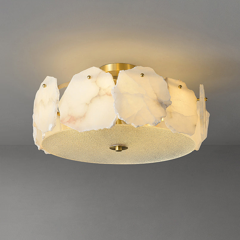 Zoruvys Sophisticated Disc Flat Alabaster Glass Ceiling Light - Lamp Copper
