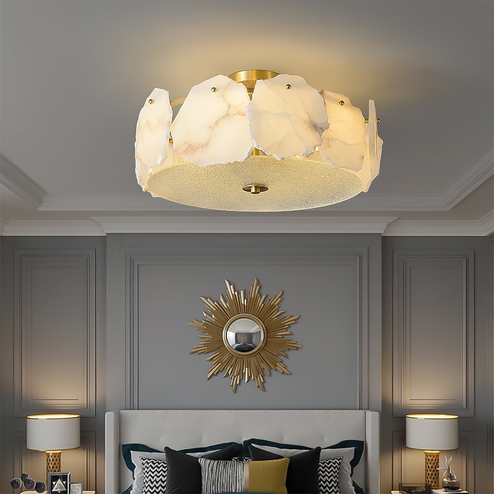 Zoruvys Sophisticated Disc Flat Alabaster Glass Ceiling Light - Lamp Copper