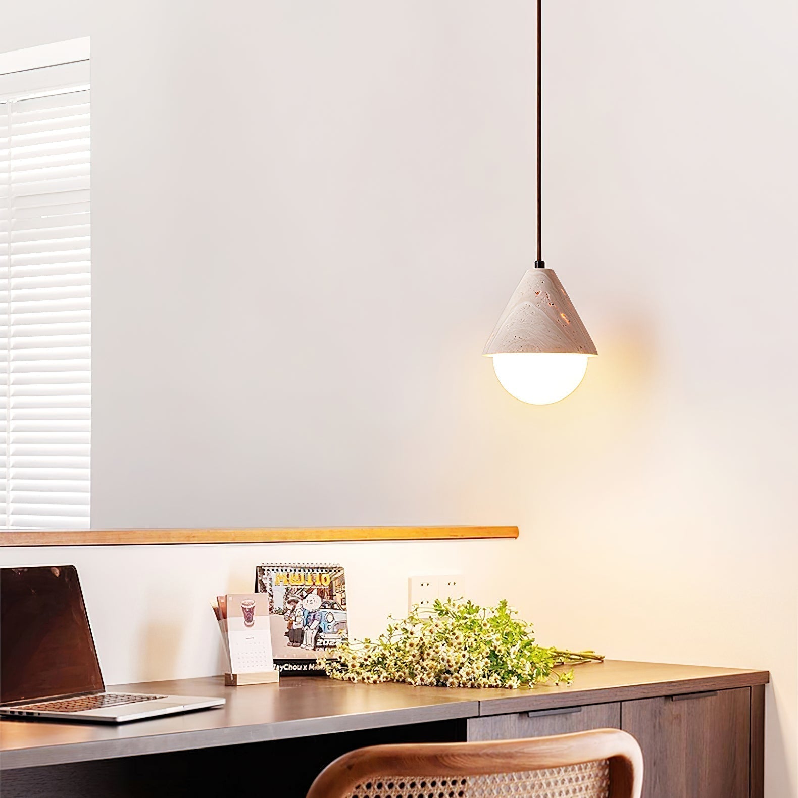 Cevynisra Cone Hemisphere Travertine Pendant Light - Neutralighting