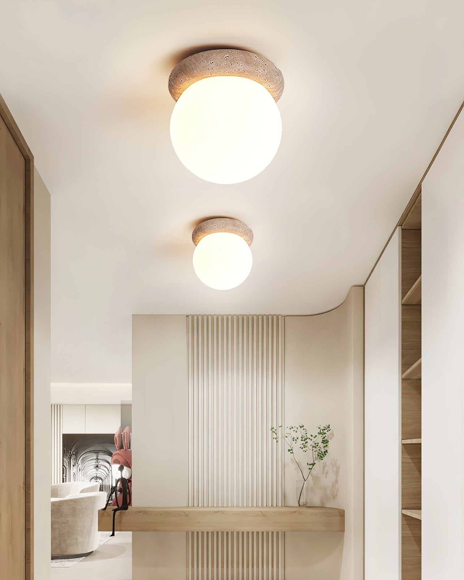 Colaeiel Disc-Globe Travertine Ceiling Light - Neutralighting