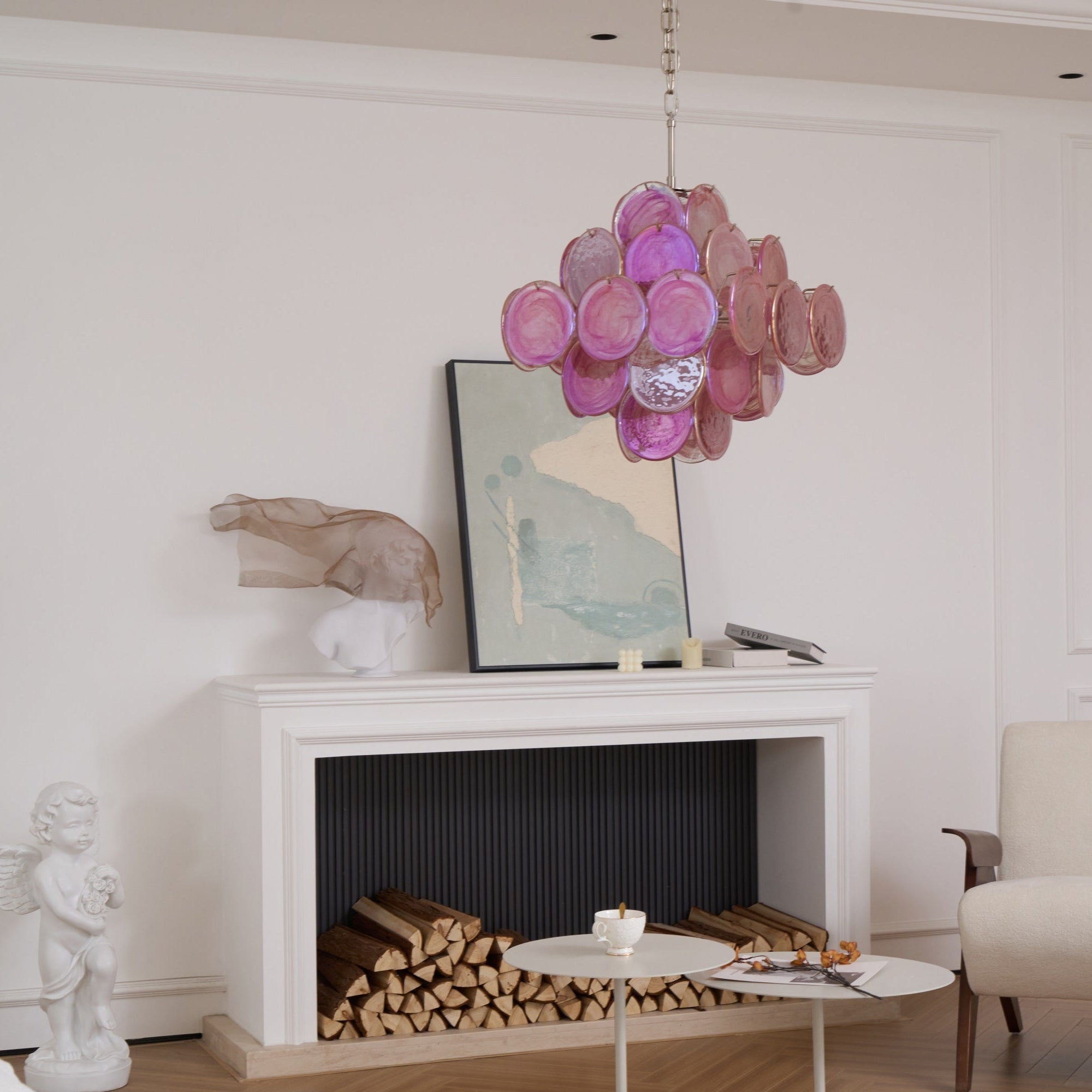 Aurora Chandelier Pink Glass Disc Layered Romantic - Neutralighting