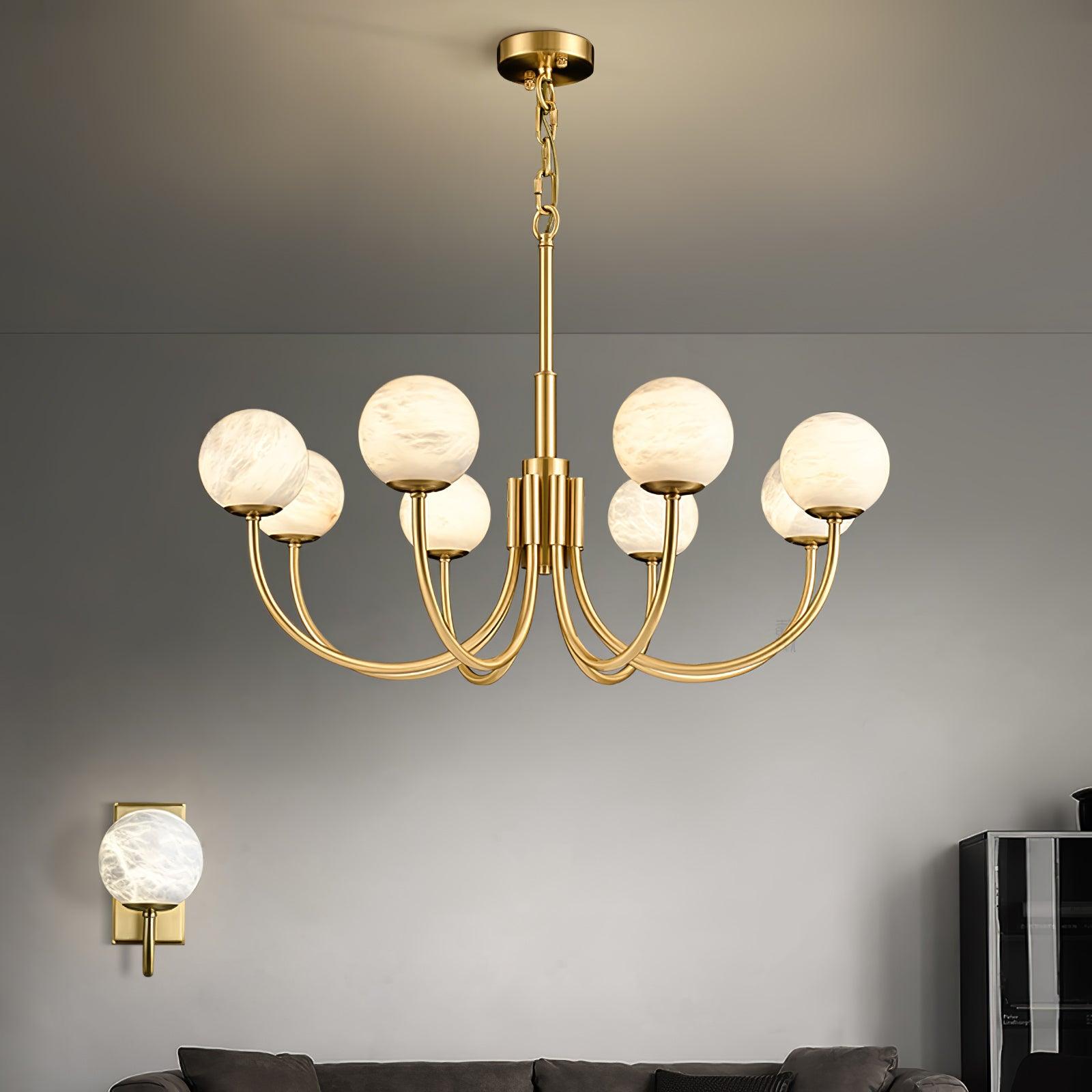 Mjolkuvys Modern Minimalist Globe Brass Alabaster Chandelier - Lamp Copper