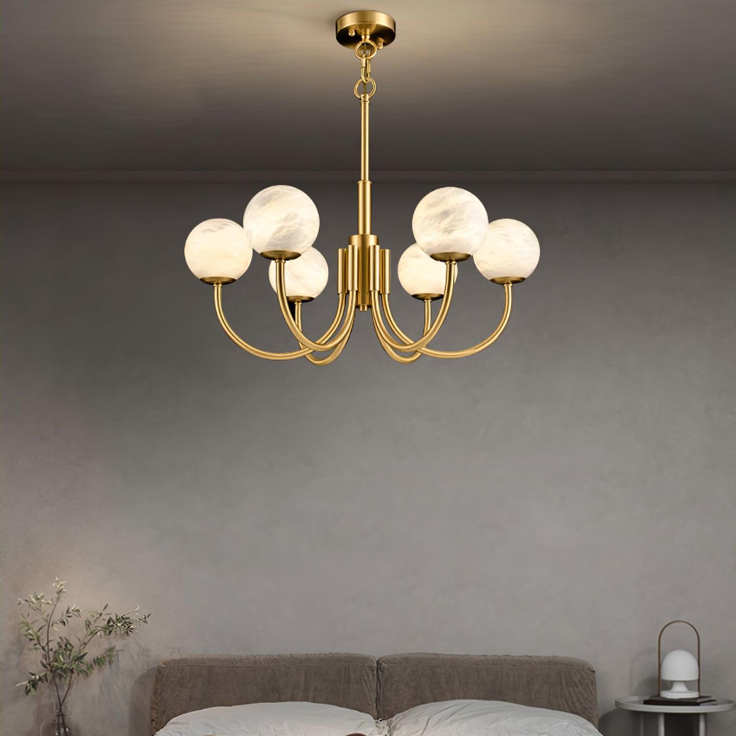 Mjolkuvys Modern Minimalist Globe Brass Alabaster Chandelier - Lamp Copper