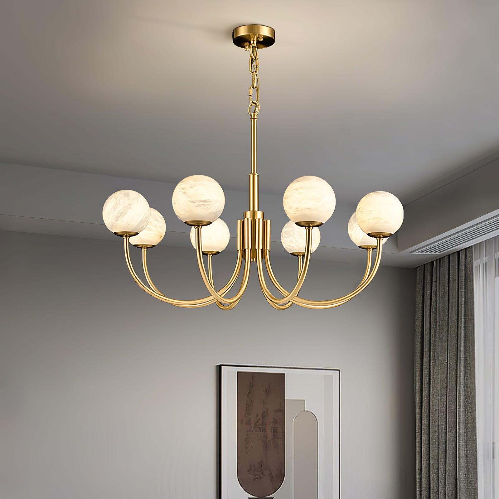 Mjolkuvys Modern Minimalist Globe Brass Alabaster Chandelier - Lamp Copper