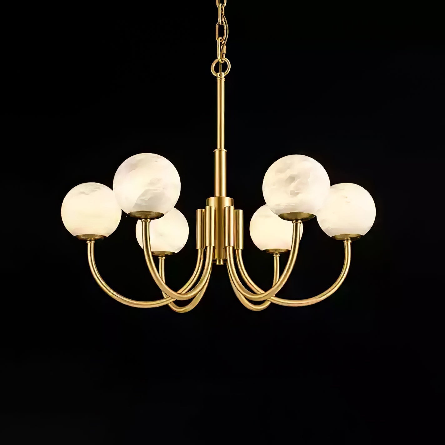 Mjolkuvys Modern Minimalist Globe Brass Alabaster Chandelier - Lamp Copper