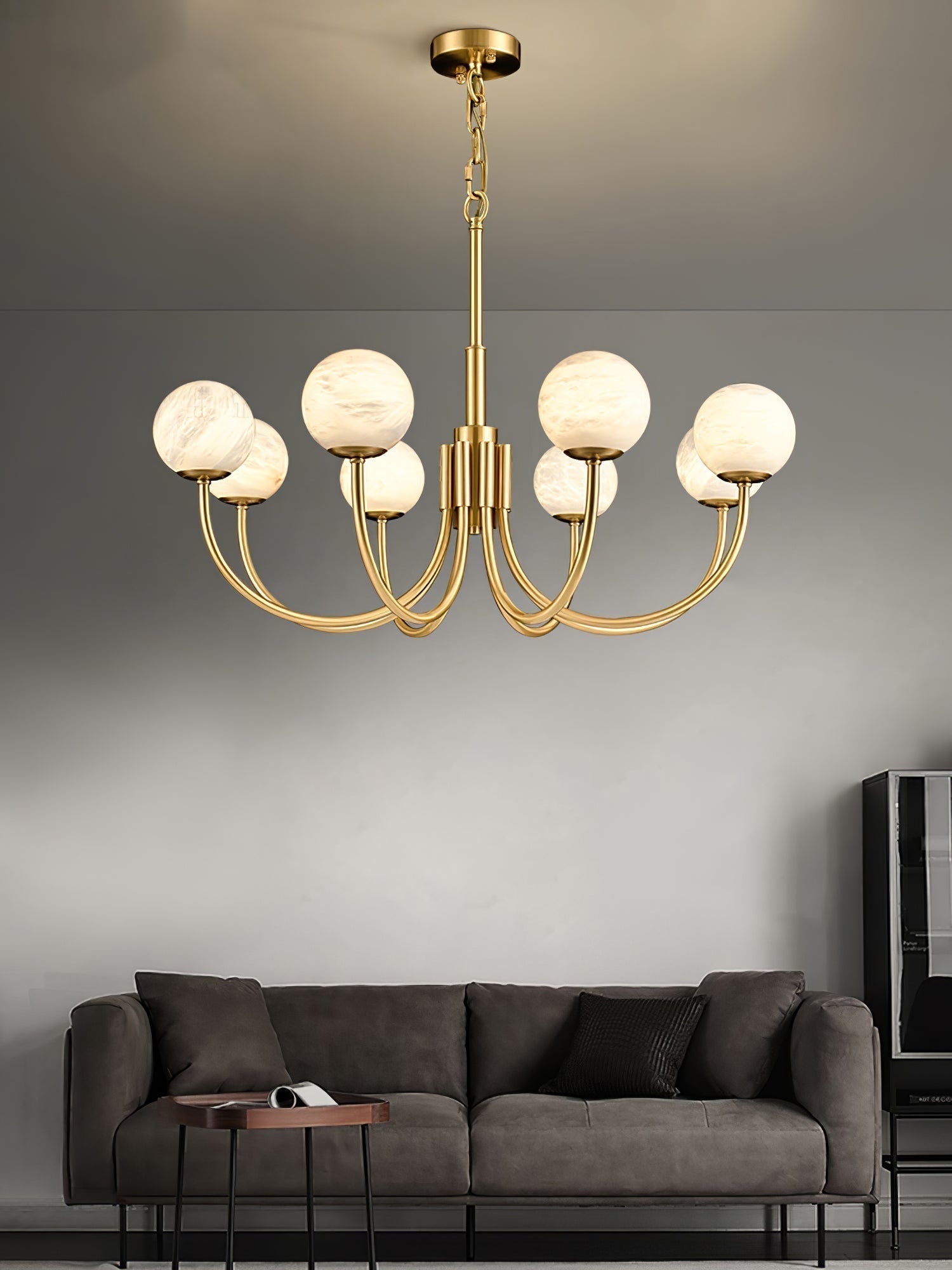 Mjolkuvys Modern Minimalist Globe Brass Alabaster Chandelier - Lamp Copper