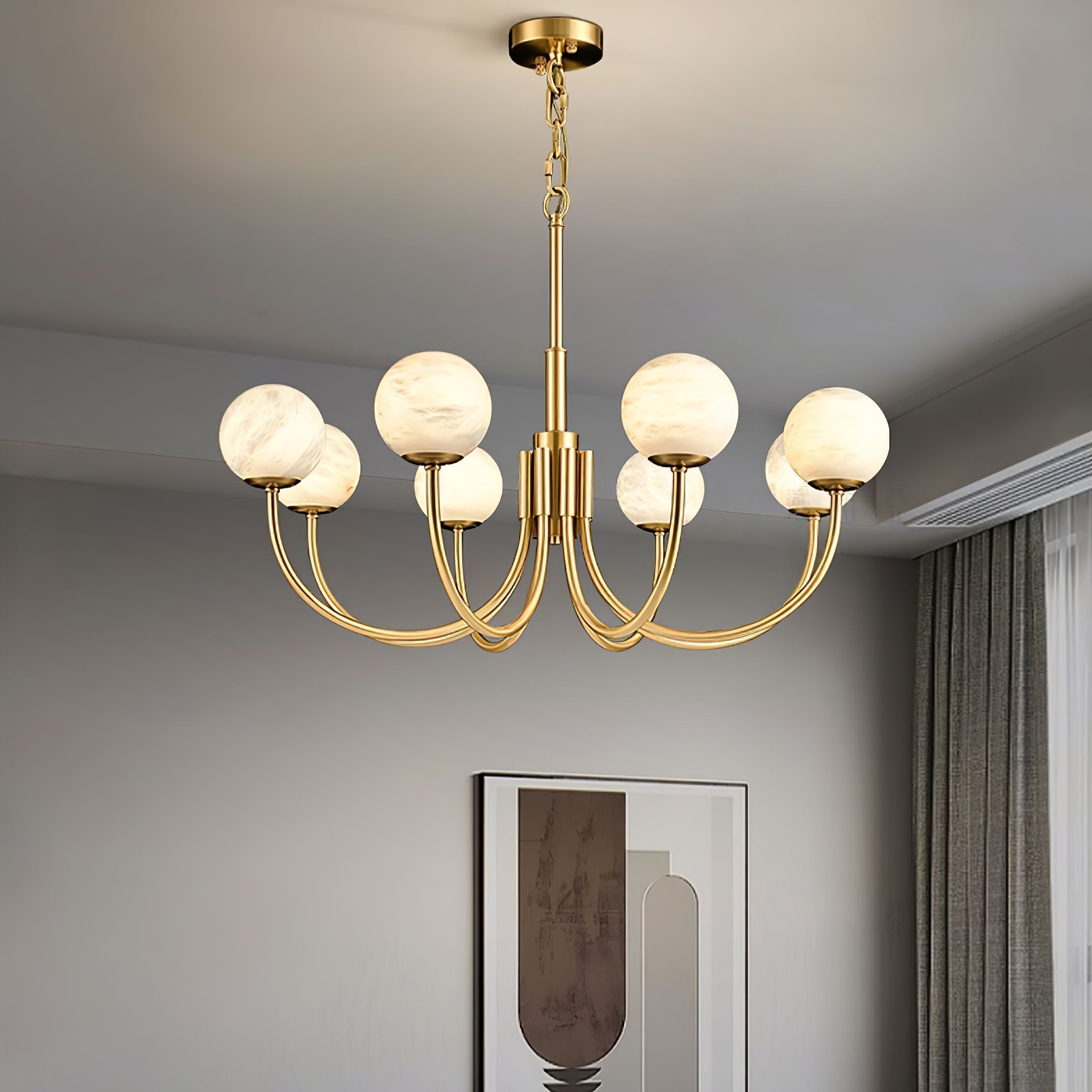 Mjolkuvys Modern Minimalist Globe Brass Alabaster Chandelier - Lamp Copper