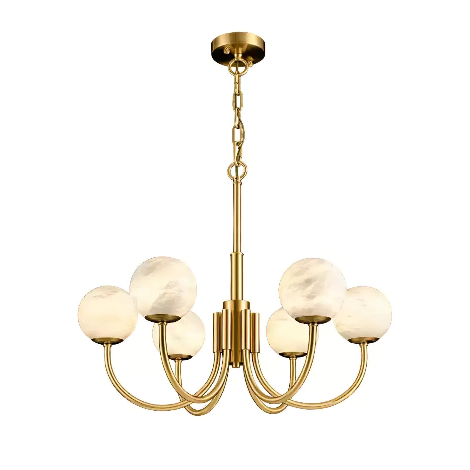 Mjolkuvys Modern Minimalist Globe Brass Alabaster Chandelier - Lamp Copper