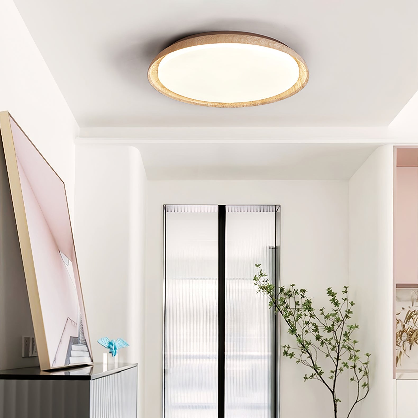 Elvinila Ring-Rim Travertine Ceiling Light - Neutralighting