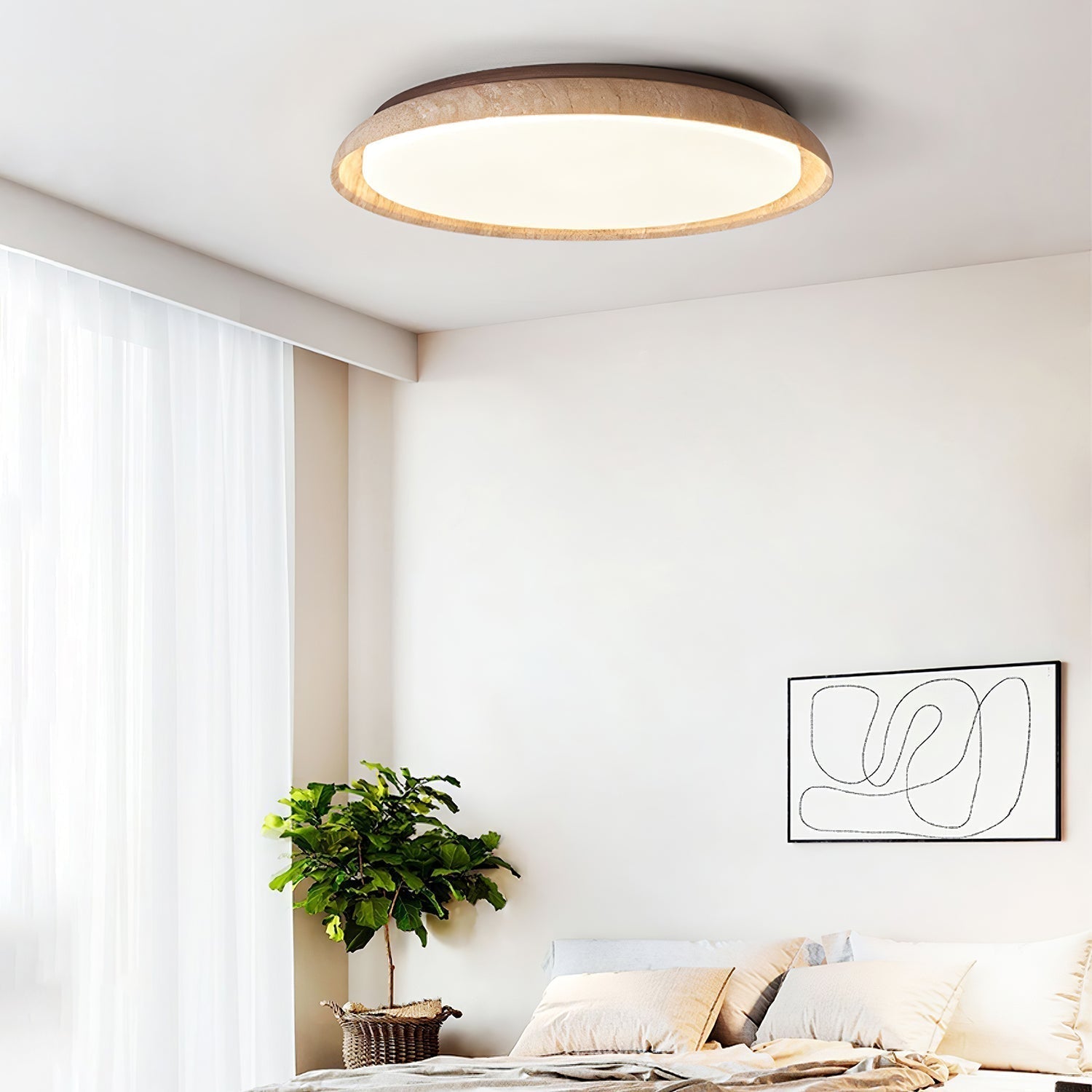Elvinila Ring-Rim Travertine Ceiling Light - Neutralighting