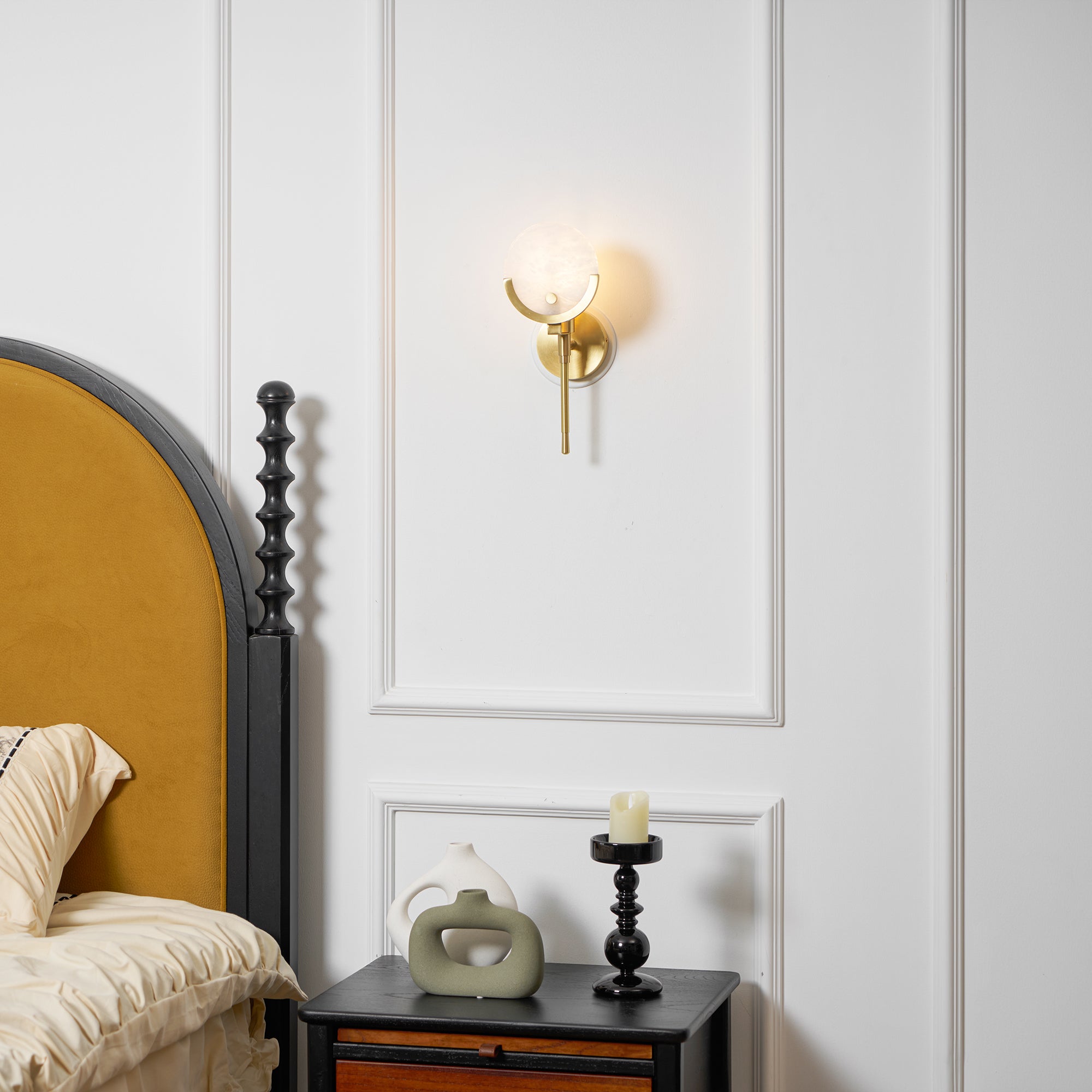 Ljomuvyo Modern Minimalist Brass Alabaster Sconce Wall Lamp - Lamp Copper