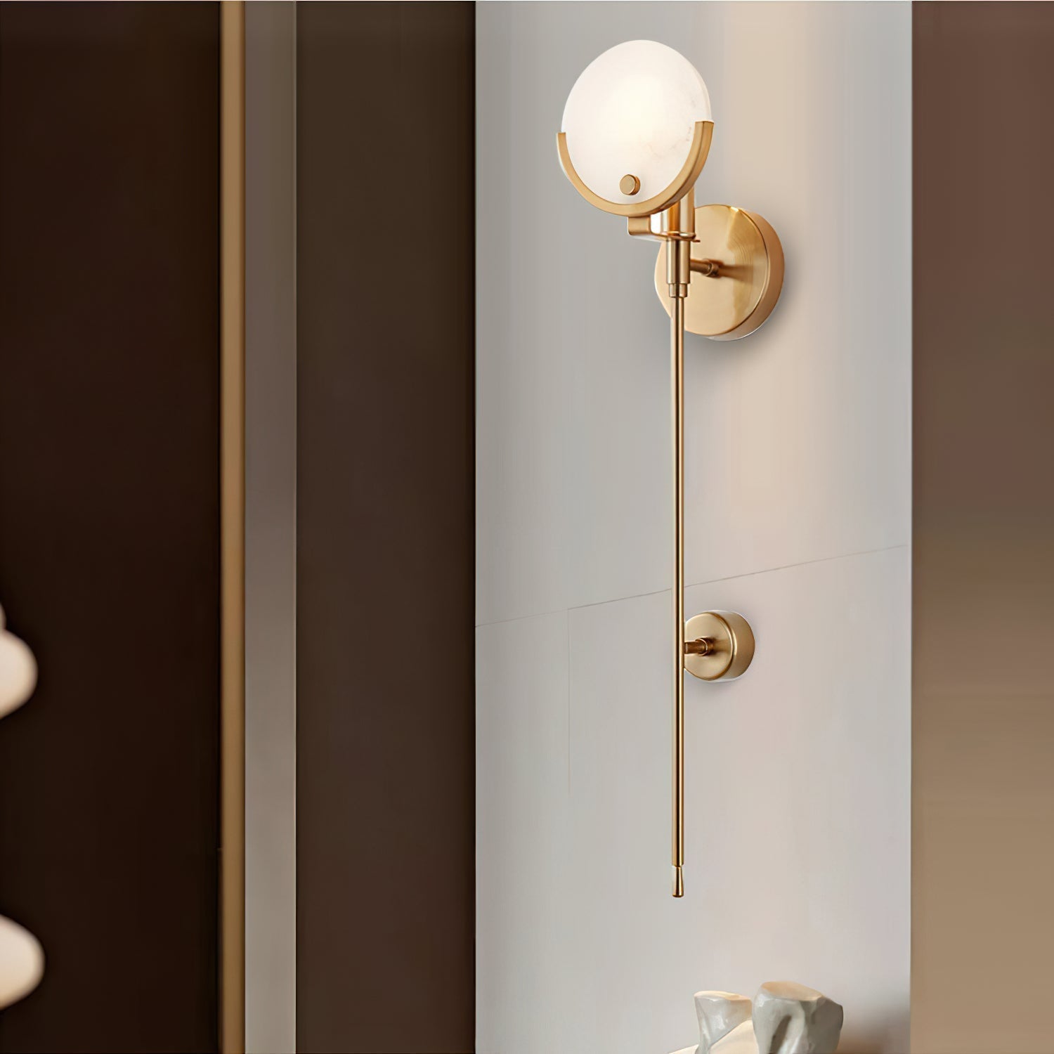Ljomuvyo Modern Minimalist Brass Alabaster Sconce Wall Lamp - Lamp Copper
