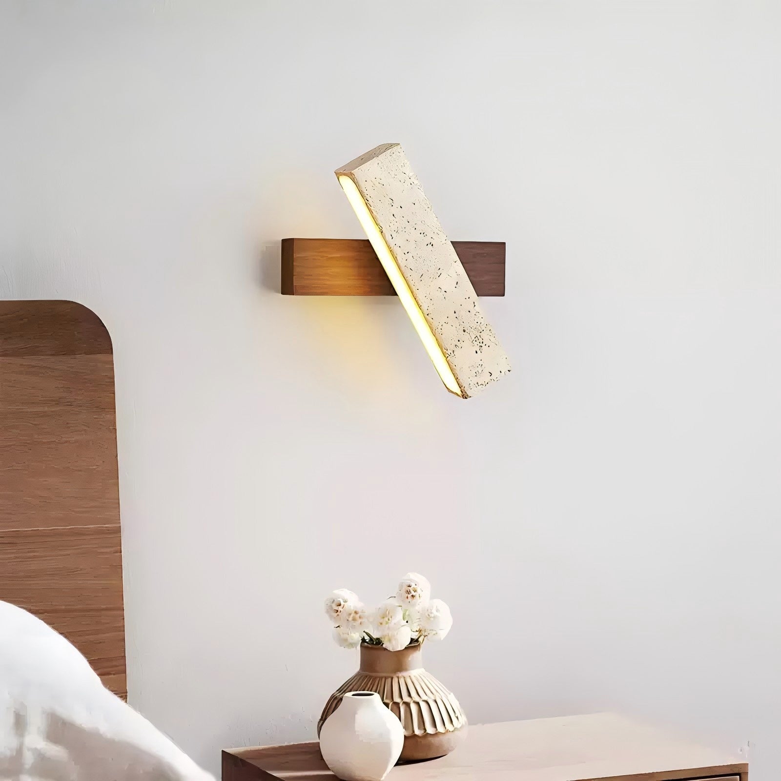 Ostruvyo Modern Minimalist Linear Walnut Travertine Wall Lamp - Lamp Copper