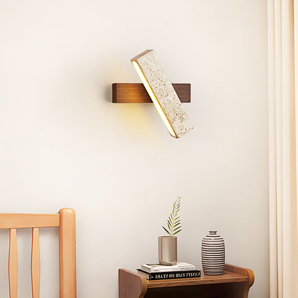 Ostruvyo Modern Minimalist Linear Walnut Travertine Wall Lamp - Lamp Copper