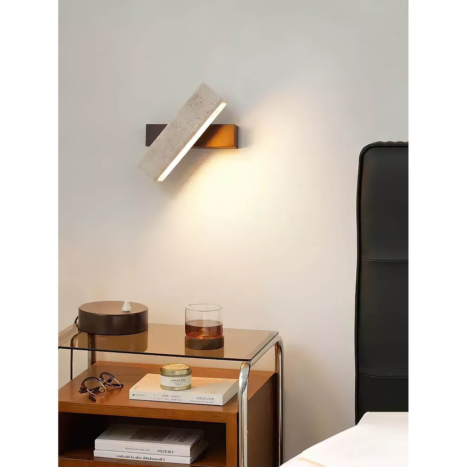 Ostruvyo Modern Minimalist Linear Walnut Travertine Wall Lamp - Lamp Copper