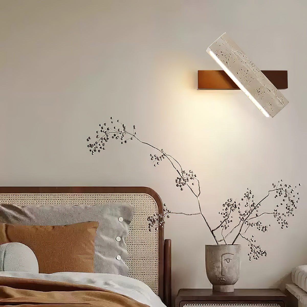 Ostruvyo Modern Minimalist Linear Walnut Travertine Wall Lamp - Lamp Copper