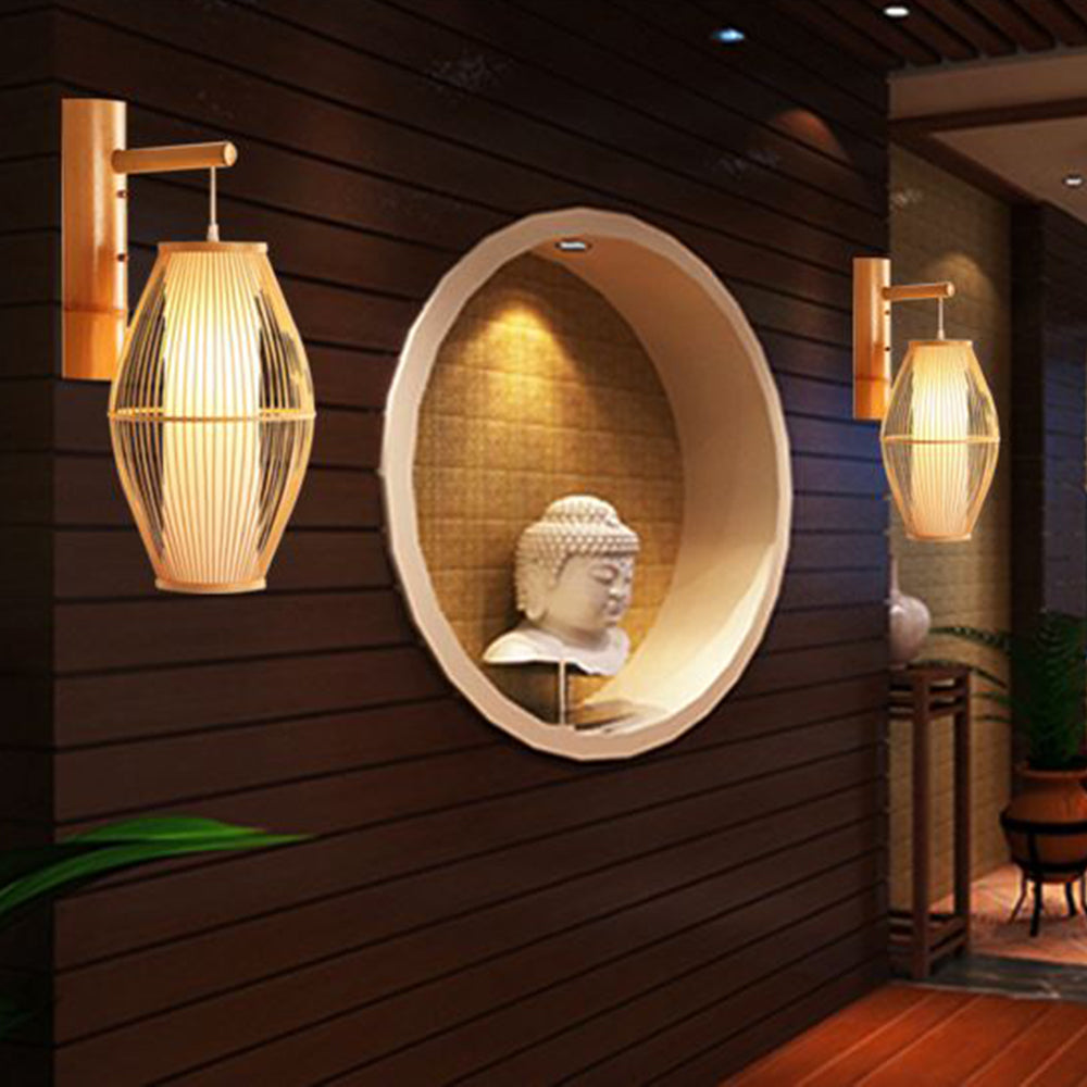 Muto Applique Rustica Cilindrica Rattan a LED Applique da Corridoio