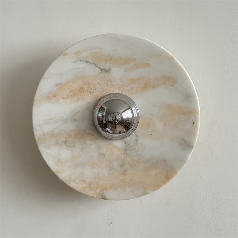Zeno Modern Minimalist Round Chrome Marble Metal Wall Sconce - Lamp Copper