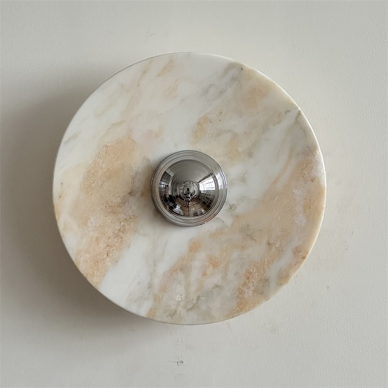 Zeno Modern Minimalist Round Chrome Marble Metal Wall Sconce - Lamp Copper