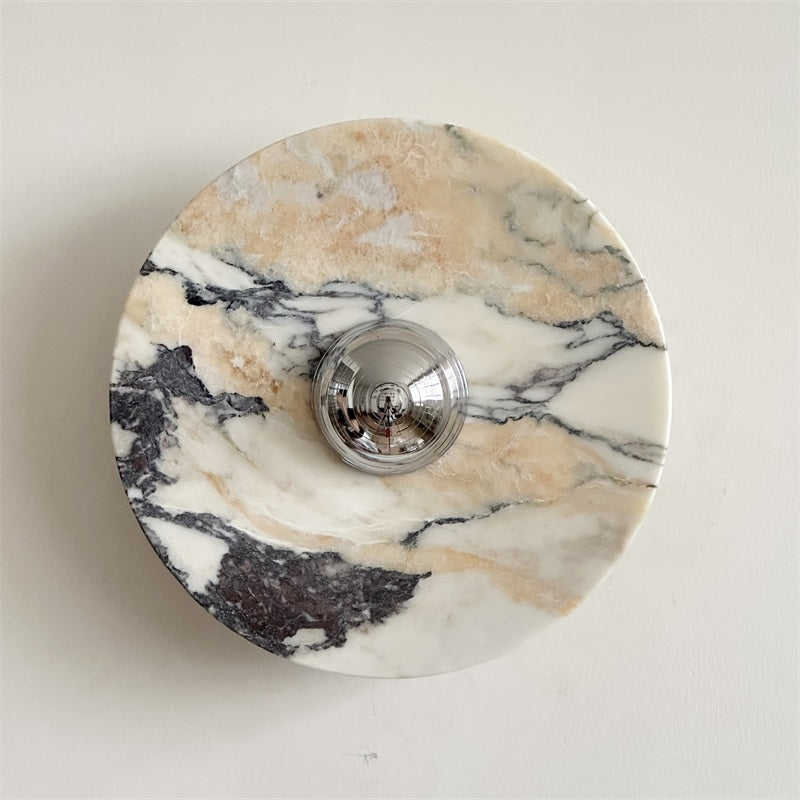 Zeno Modern Minimalist Round Chrome Marble Metal Wall Sconce - Lamp Copper