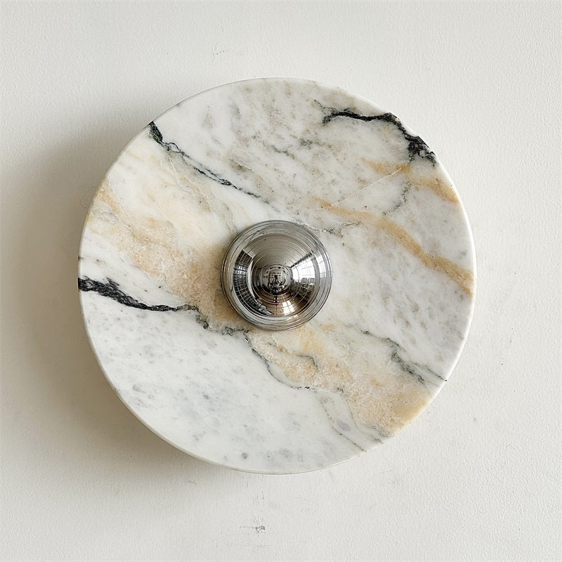 Zeno Modern Minimalist Round Chrome Marble Metal Wall Sconce - Lamp Copper