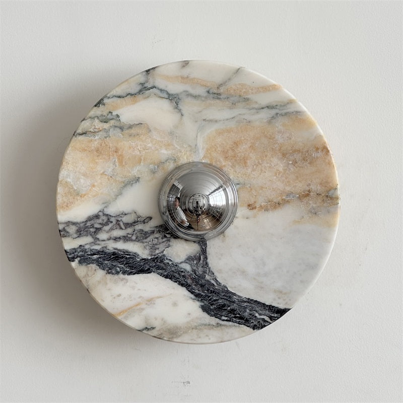 Zeno Modern Minimalist Round Chrome Marble Metal Wall Sconce - Lamp Copper
