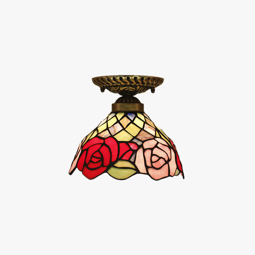 Tiffany Vintage Fiore Metallo Vetro Plafoniera Soggiorno Camera da letto